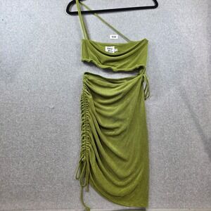 Princess Polly Olive Green One Shoulder Ruched Two Piece Skirt Set Womens Size 4